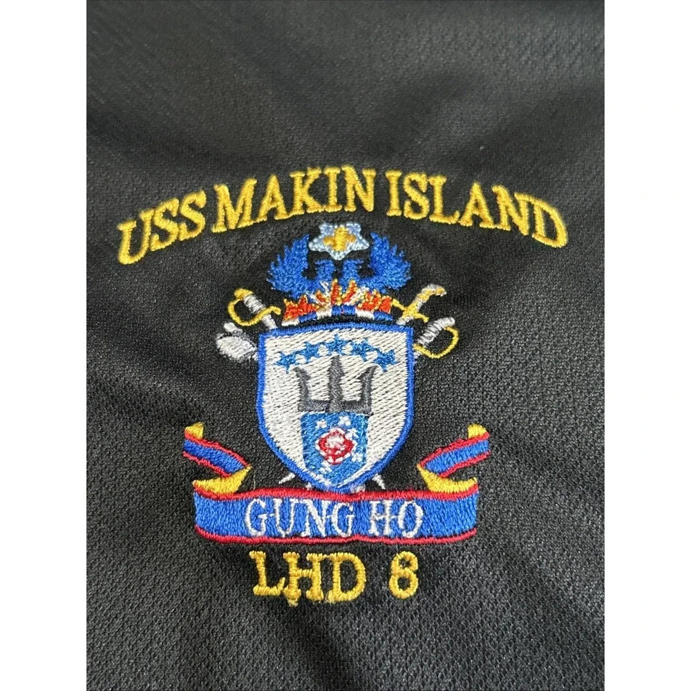 Mens Nike GOLF Dri Fit LHD-8 USS Makin Island Navy Short Sleeve Polo Shirt Large